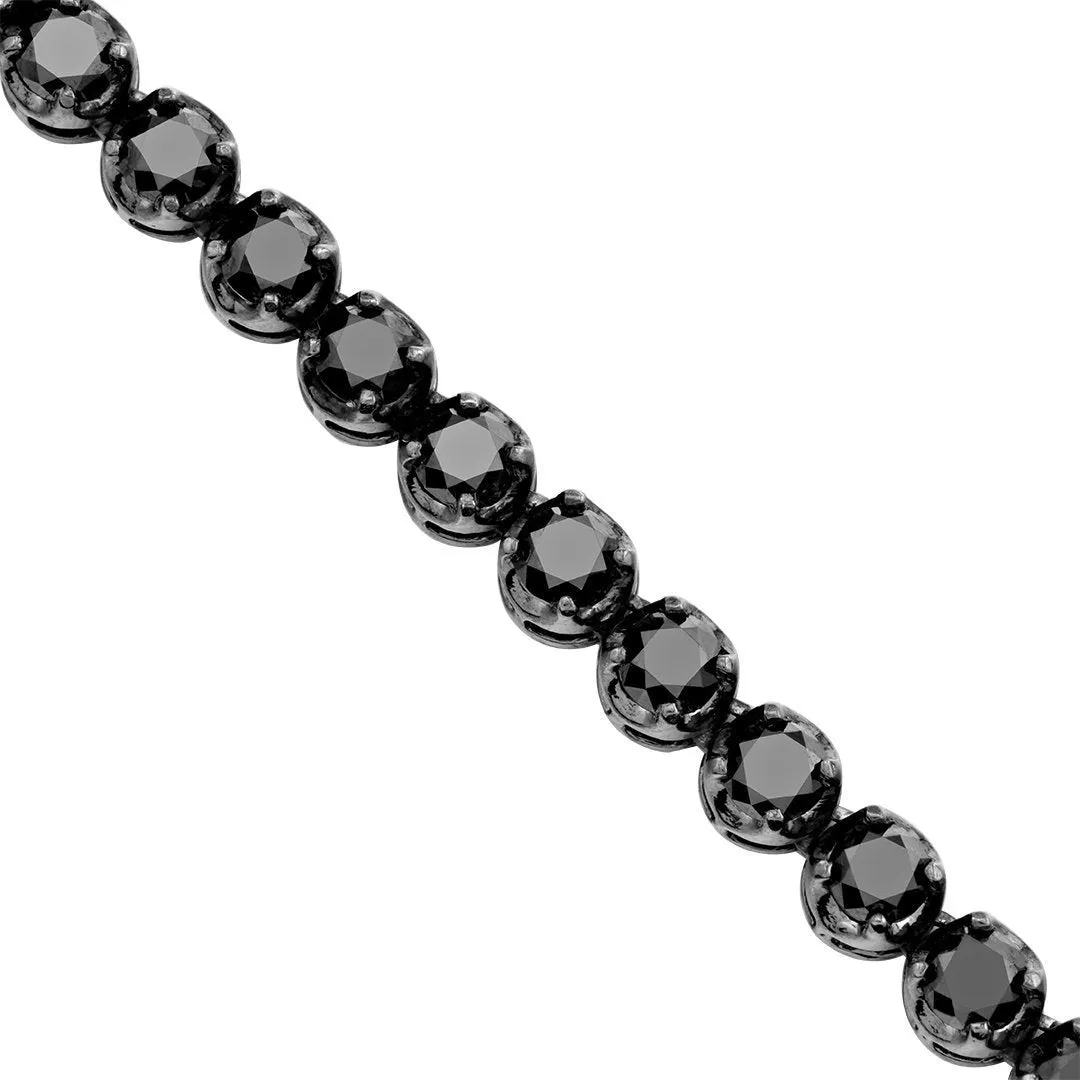 10k Rhodium Plated Gold Black Diamonds Tennis Chain 7 mm 63.3 Ctw