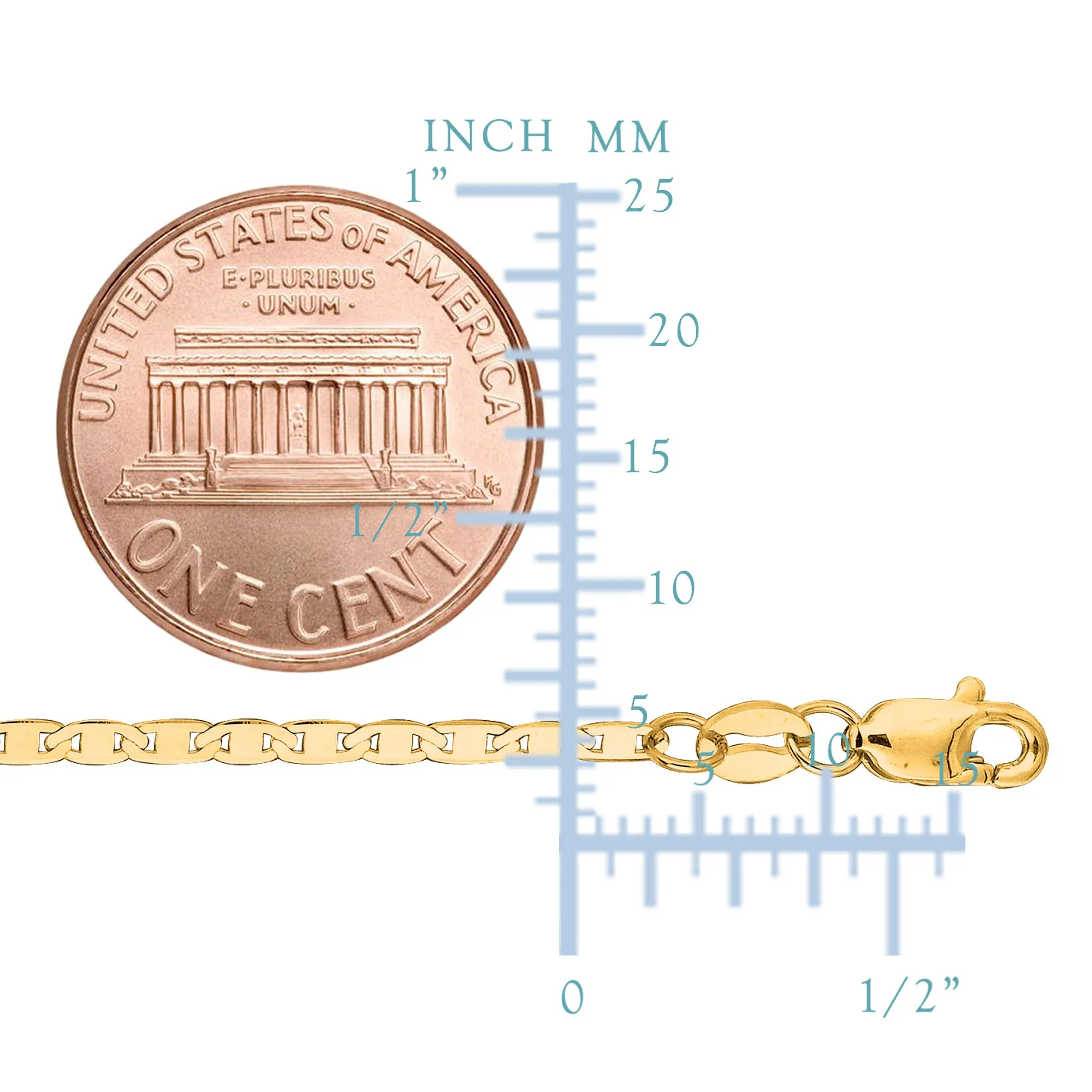 10k Yellow Gold Mariner Link Chain Bracelet, 1.7mm