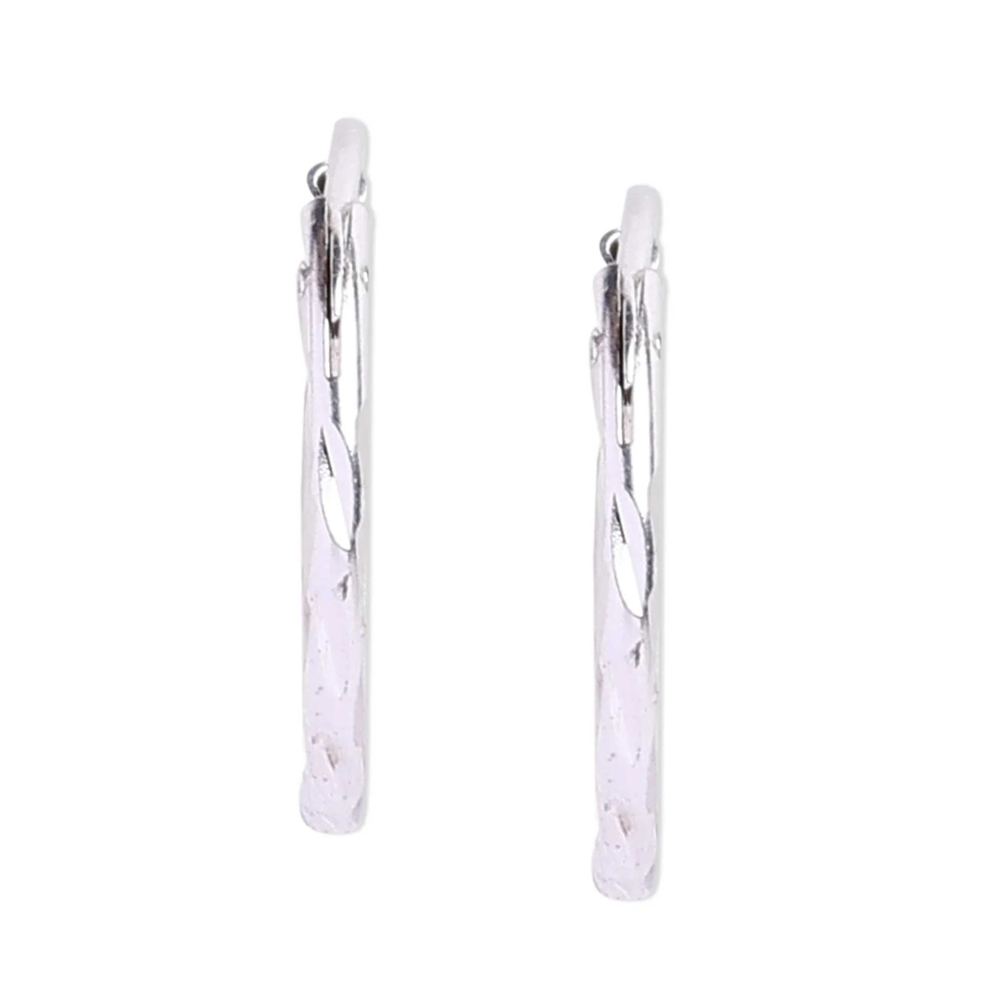 925 Pure Sterling Silver Set of 2 Diamond Cut Hoops  Earrings For Women