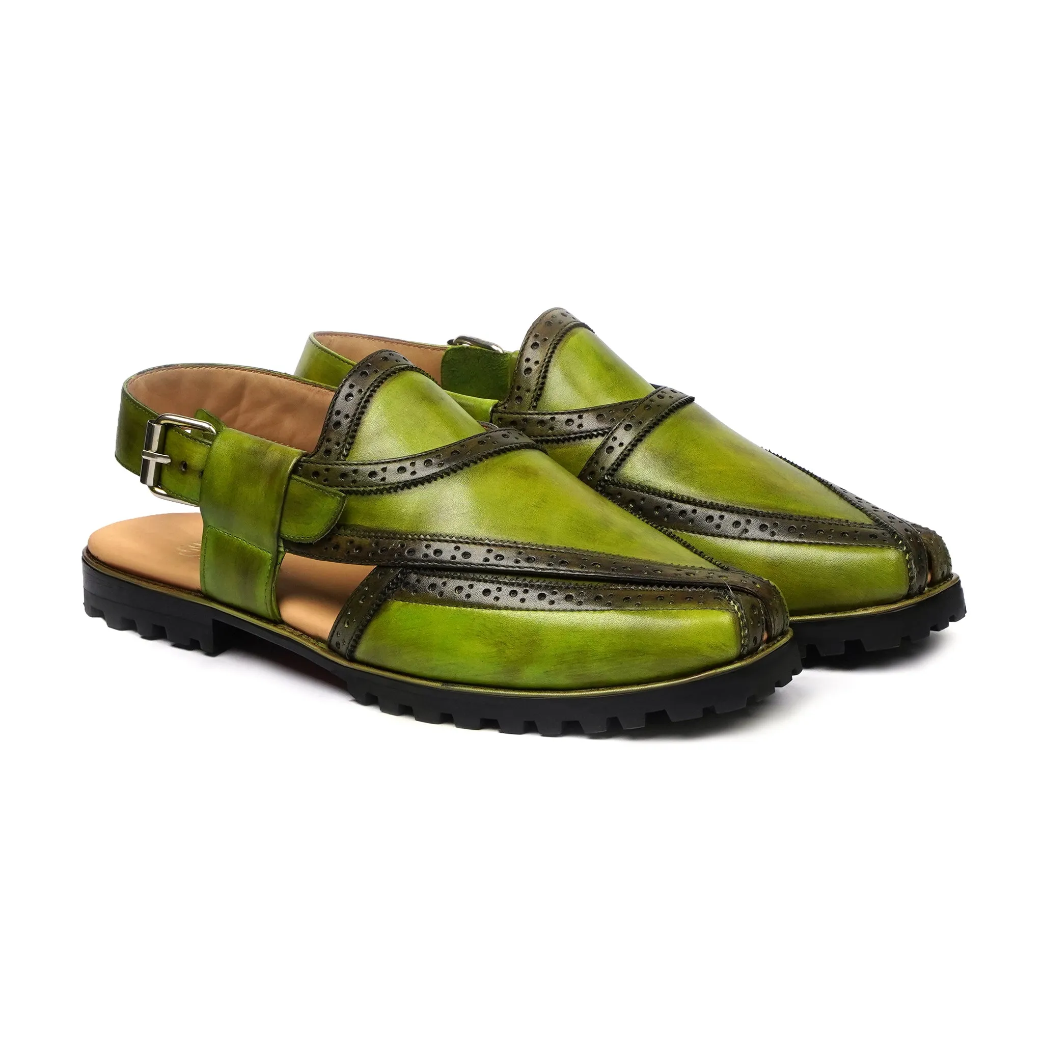 Akiko - Men's Burnished Green Calf Leather Sandal