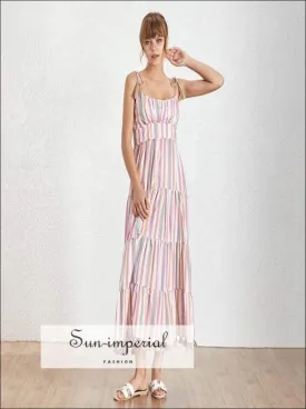 Angelica Dress - Striped Maxi Dress Cami Tie Dye Strap Backless High Waist a Line Dress