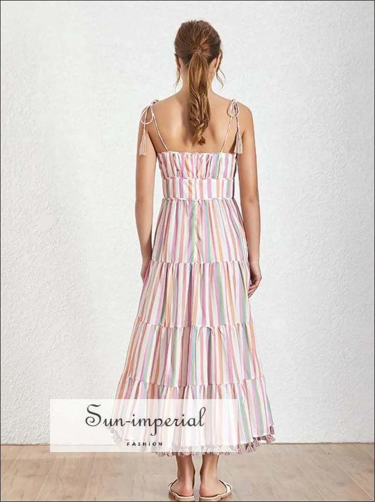 Angelica Dress - Striped Maxi Dress Cami Tie Dye Strap Backless High Waist a Line Dress