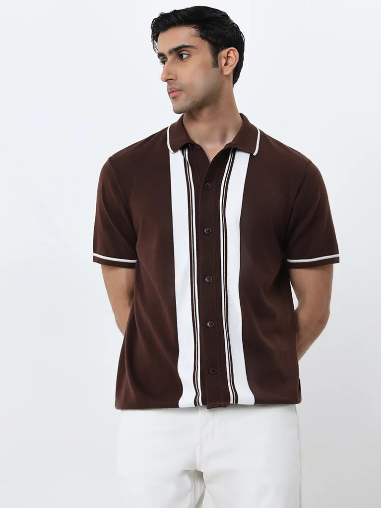 Ascot Tan Striped Relaxed-Fit Shirt