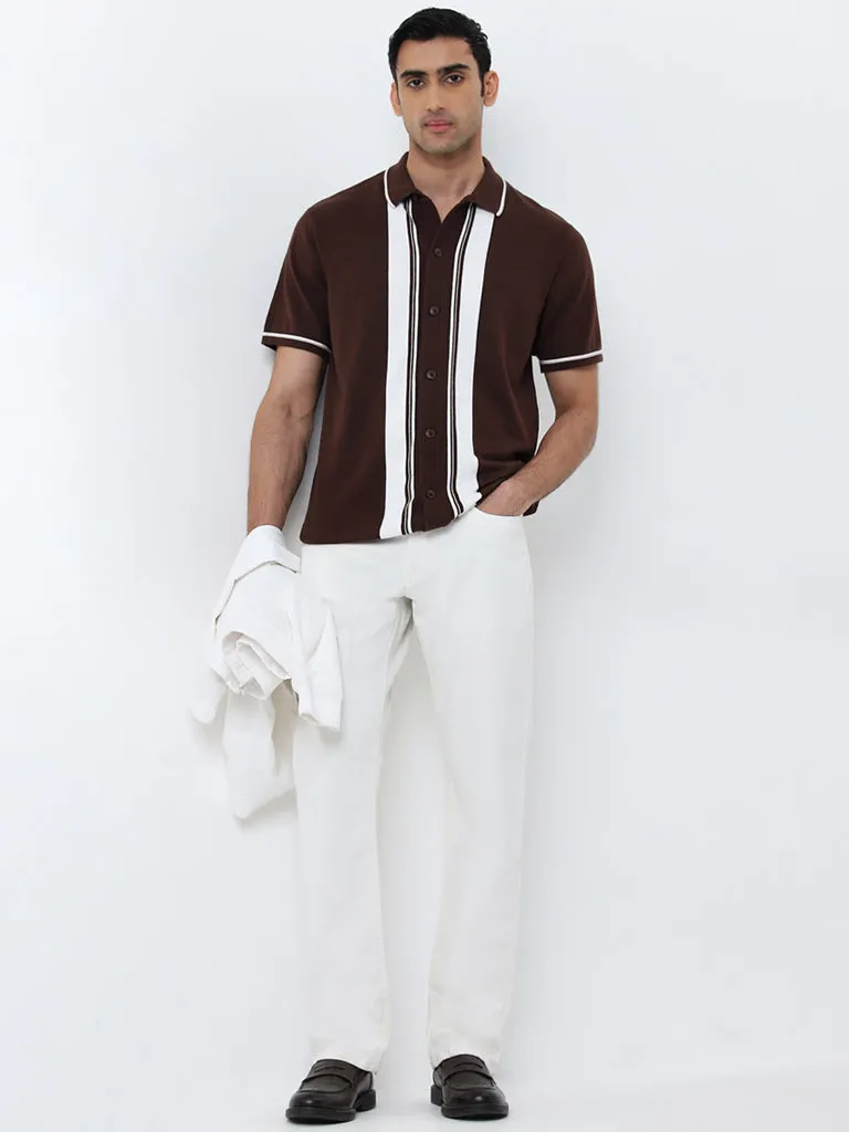 Ascot Tan Striped Relaxed-Fit Shirt