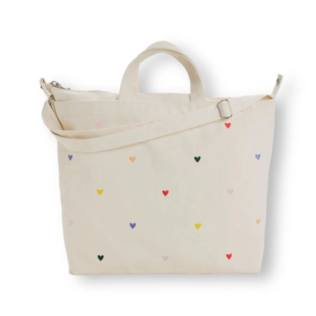 Baggu Horizontal Zip Duck Bag Embroidered Hearts