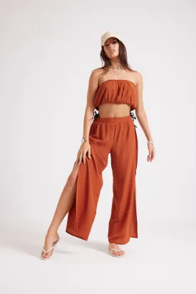 BEACH SIDE SLIT SET - BROWN