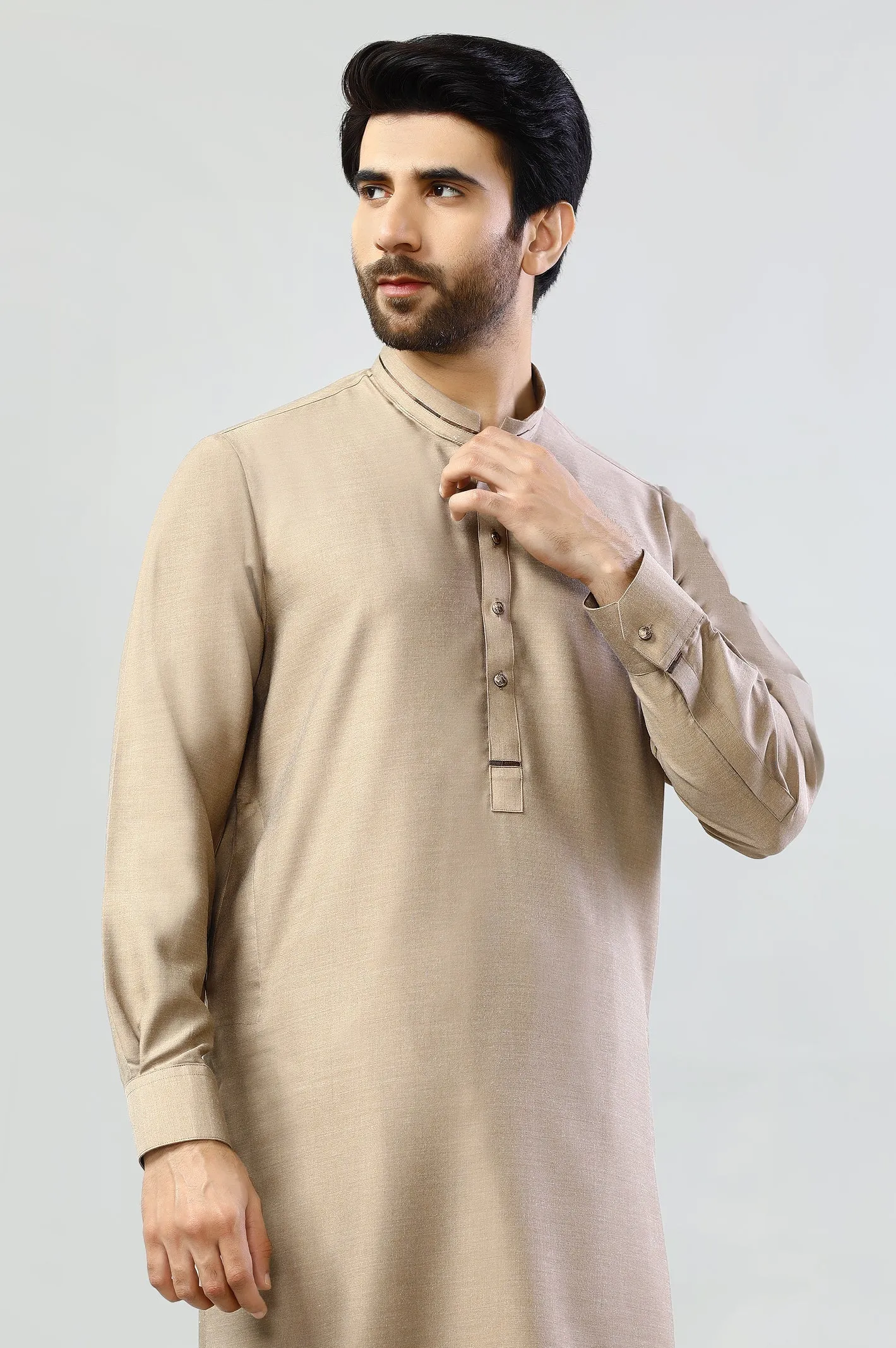 Beige Cotton Shalwar Kameez