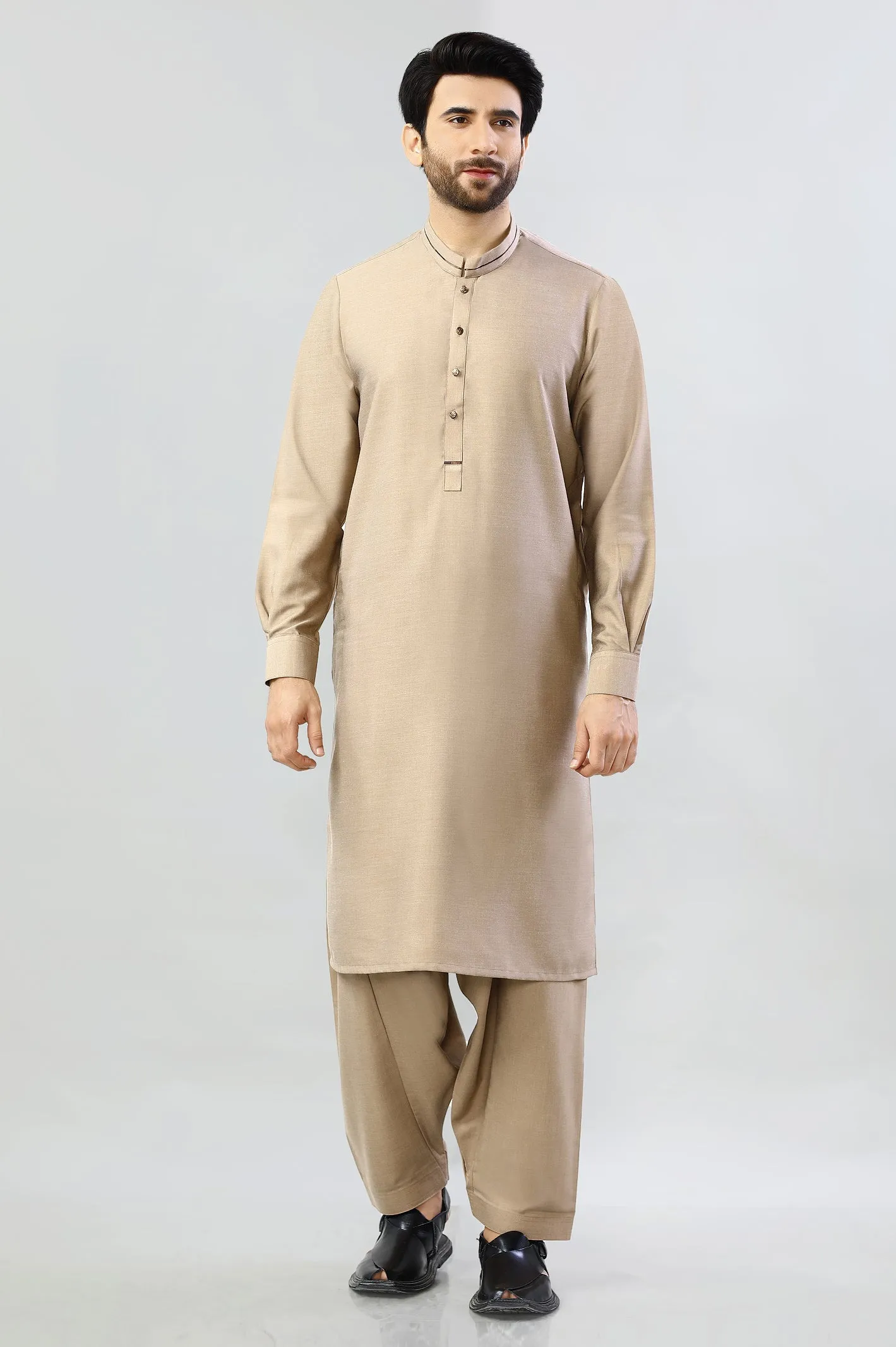 Beige Cotton Shalwar Kameez