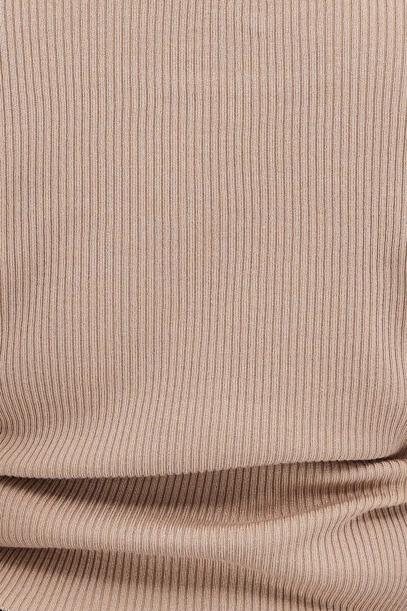 Beige Knit Top Cut Out Long Sleeve