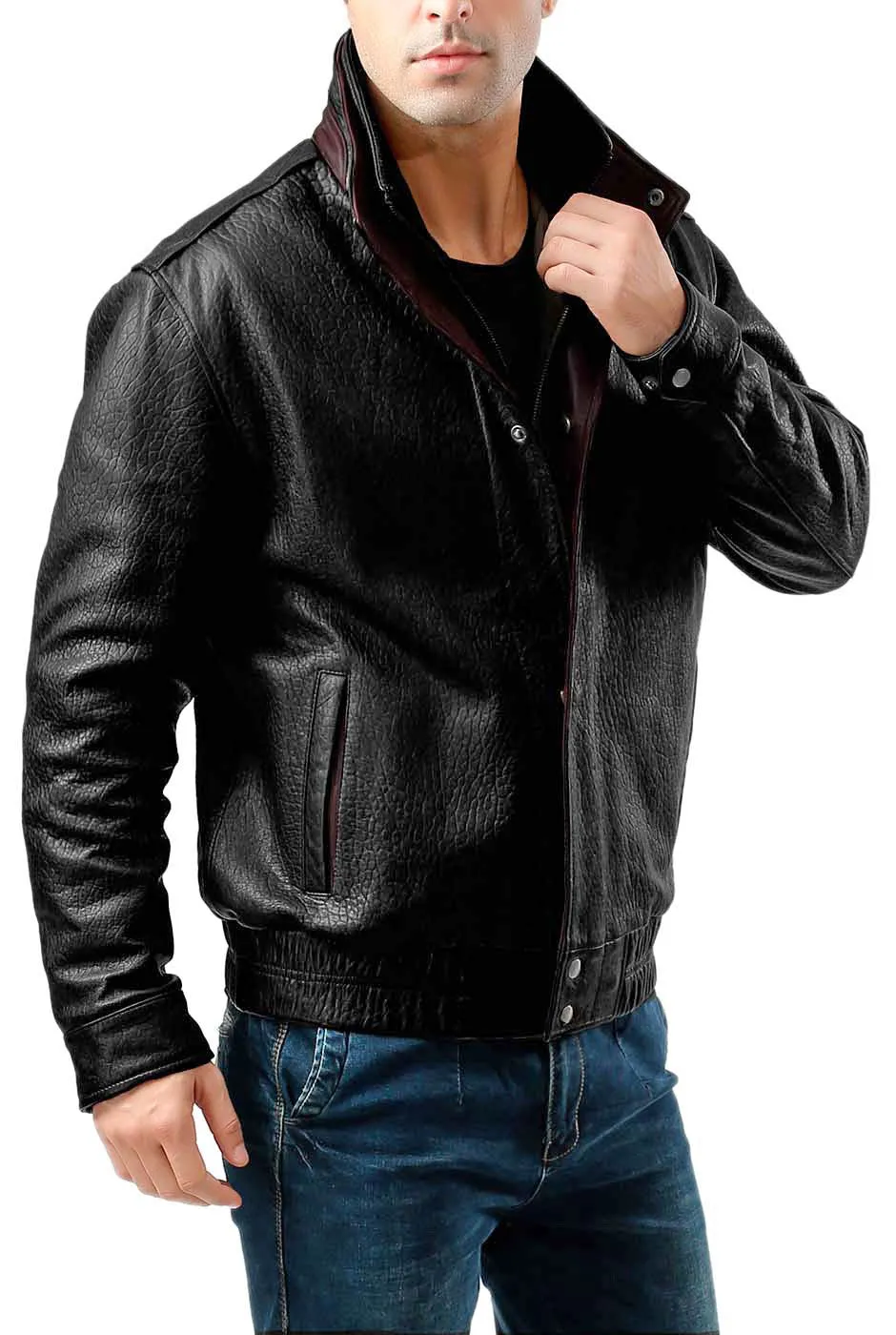 BGSD Men Brandon New Zealand Lambskin Leather Bomber Jacket