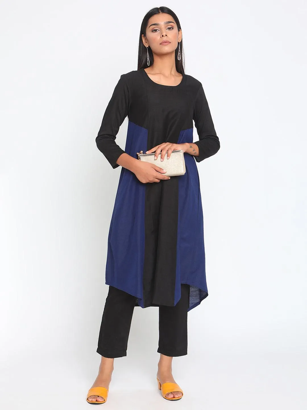 Black Blue Silk Kurta Pant Set