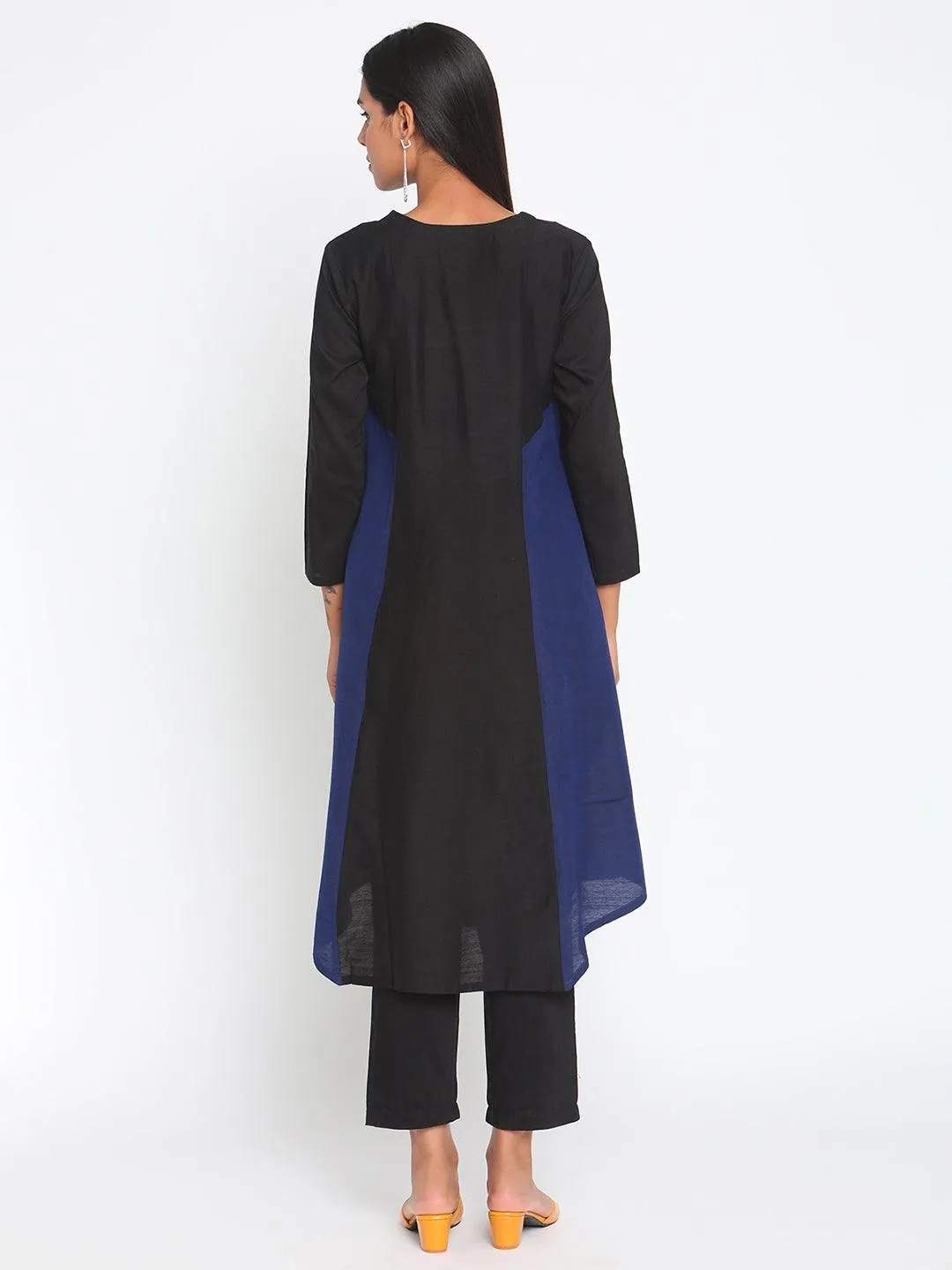 Black Blue Silk Kurta Pant Set