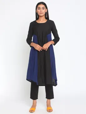 Black Blue Silk Kurta Pant Set