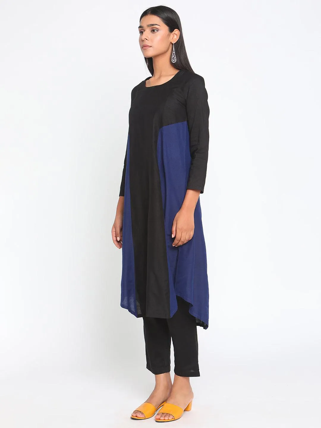 Black Blue Silk Kurta Pant Set