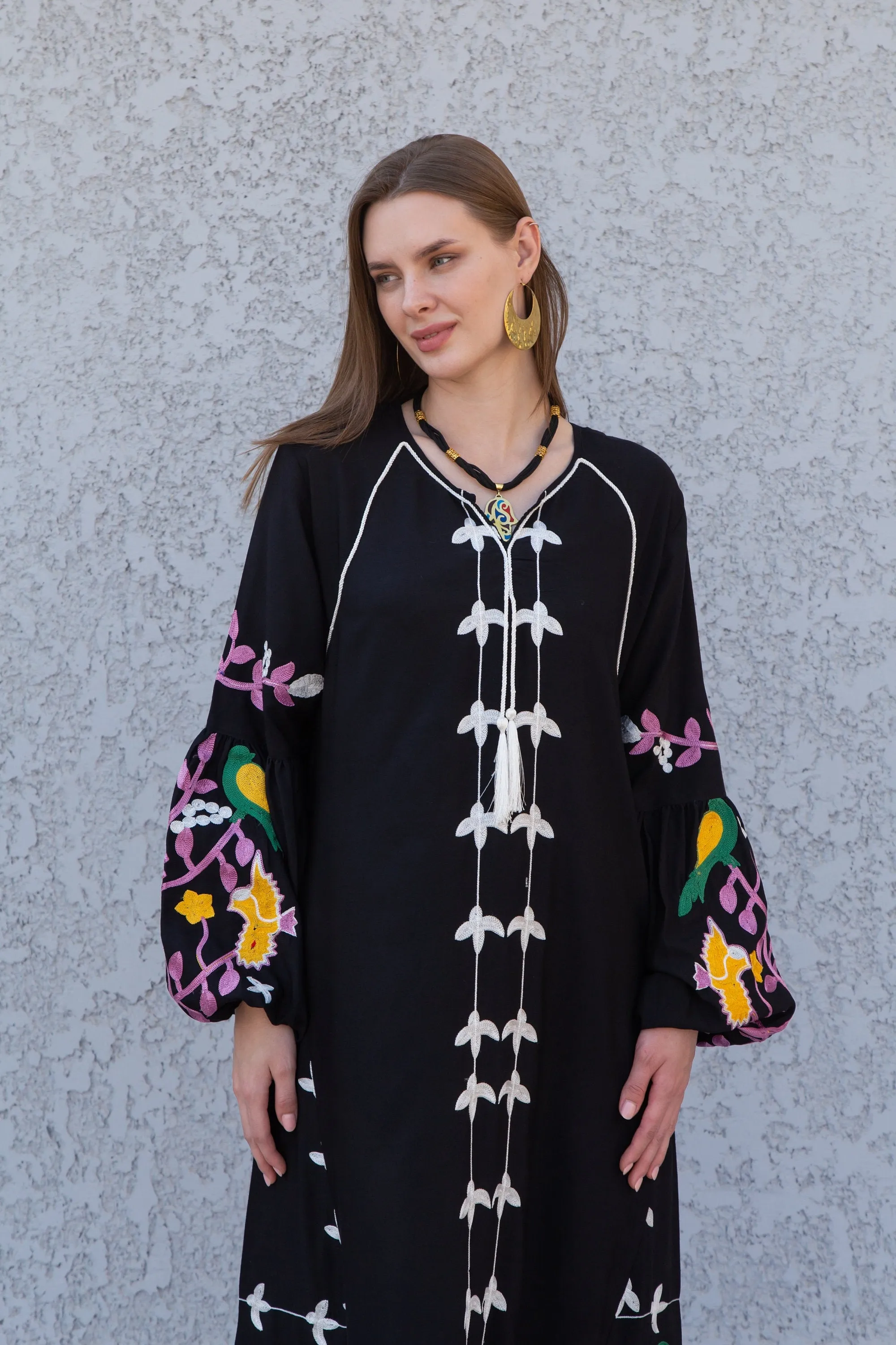 Black colorful Egyptian cotton Caftan, caftan Kaftan maxi dress, embroidered Caftan dress, Caftan maxi dress, Caftans for women, Caftans