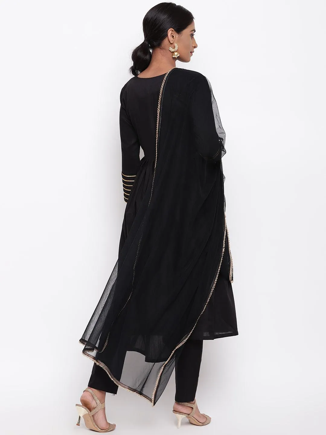 Black Embellished Sleeve Kurta-Pant-Dupatta