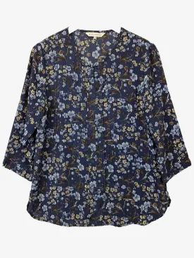 Black Pepper Midnight Blue Floral Stripe Kaftan Top Size 10