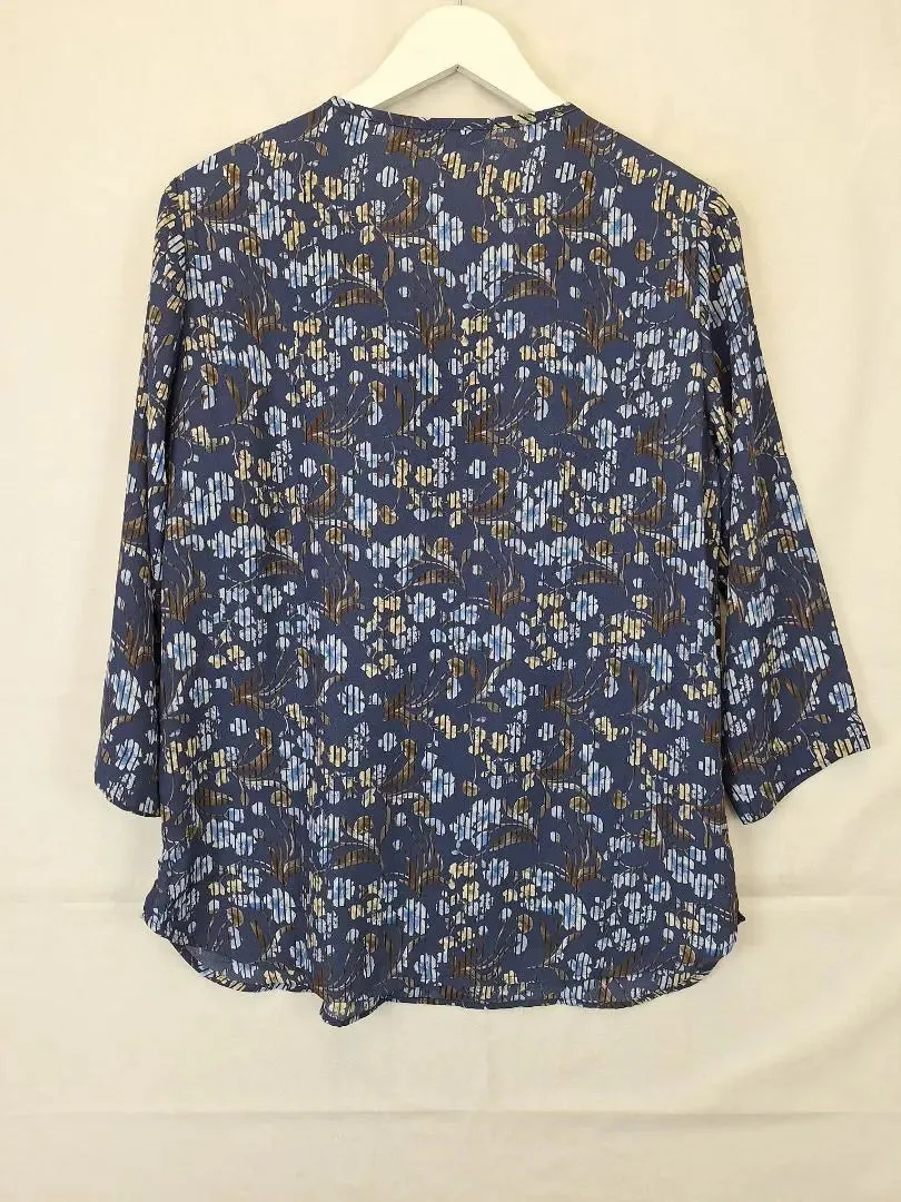 Black Pepper Midnight Blue Floral Stripe Kaftan Top Size 10