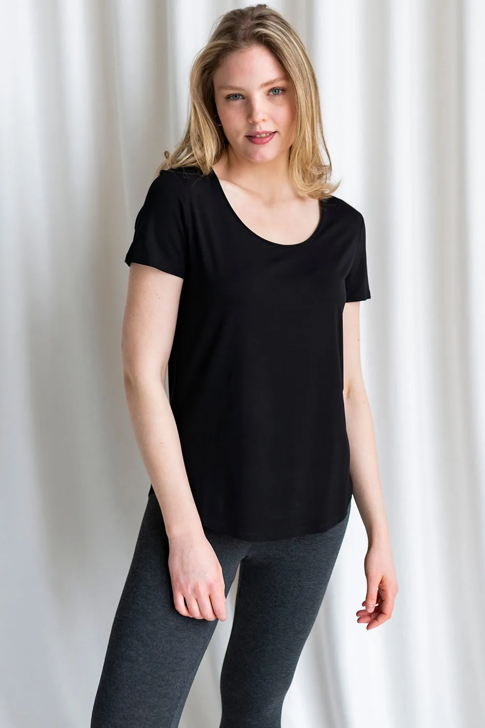 Brenda U-Neck Bamboo Tee - Black