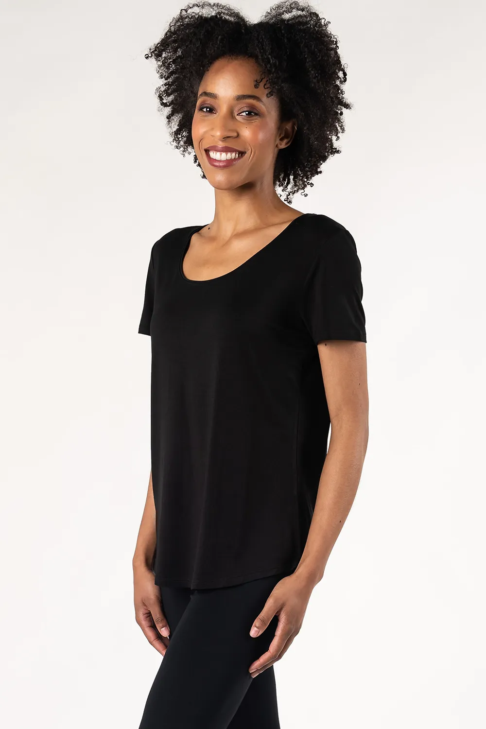 Brenda U-Neck Bamboo Tee - Black