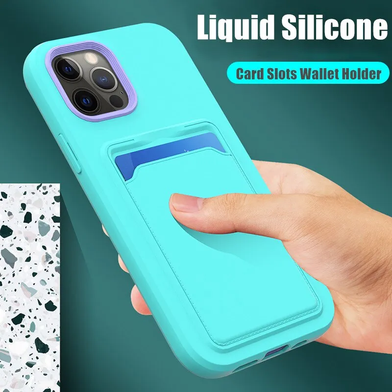 Bright Colour Silicone Card Holder Phone Case For iPhone