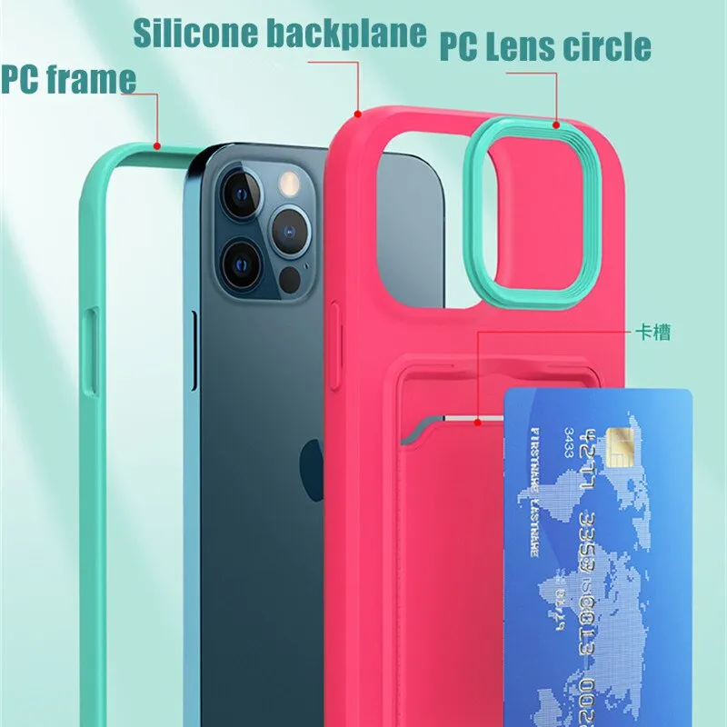 Bright Colour Silicone Card Holder Phone Case For iPhone