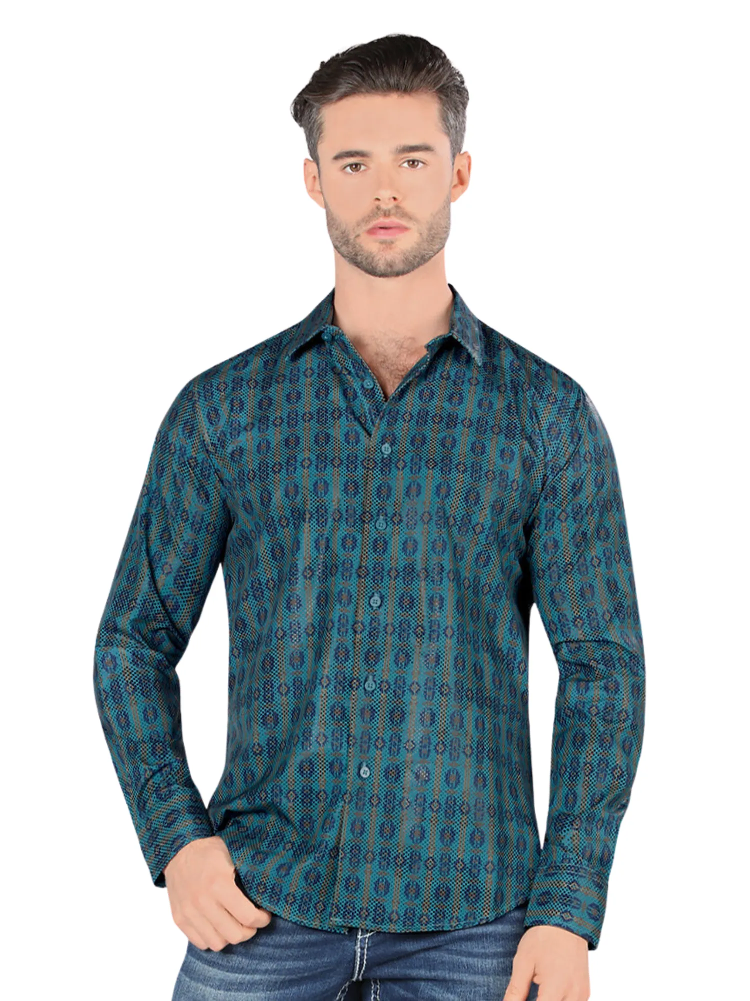 Camisa Casual Manga Larga Estampada para Hombre 'Montero' - ID: 0456