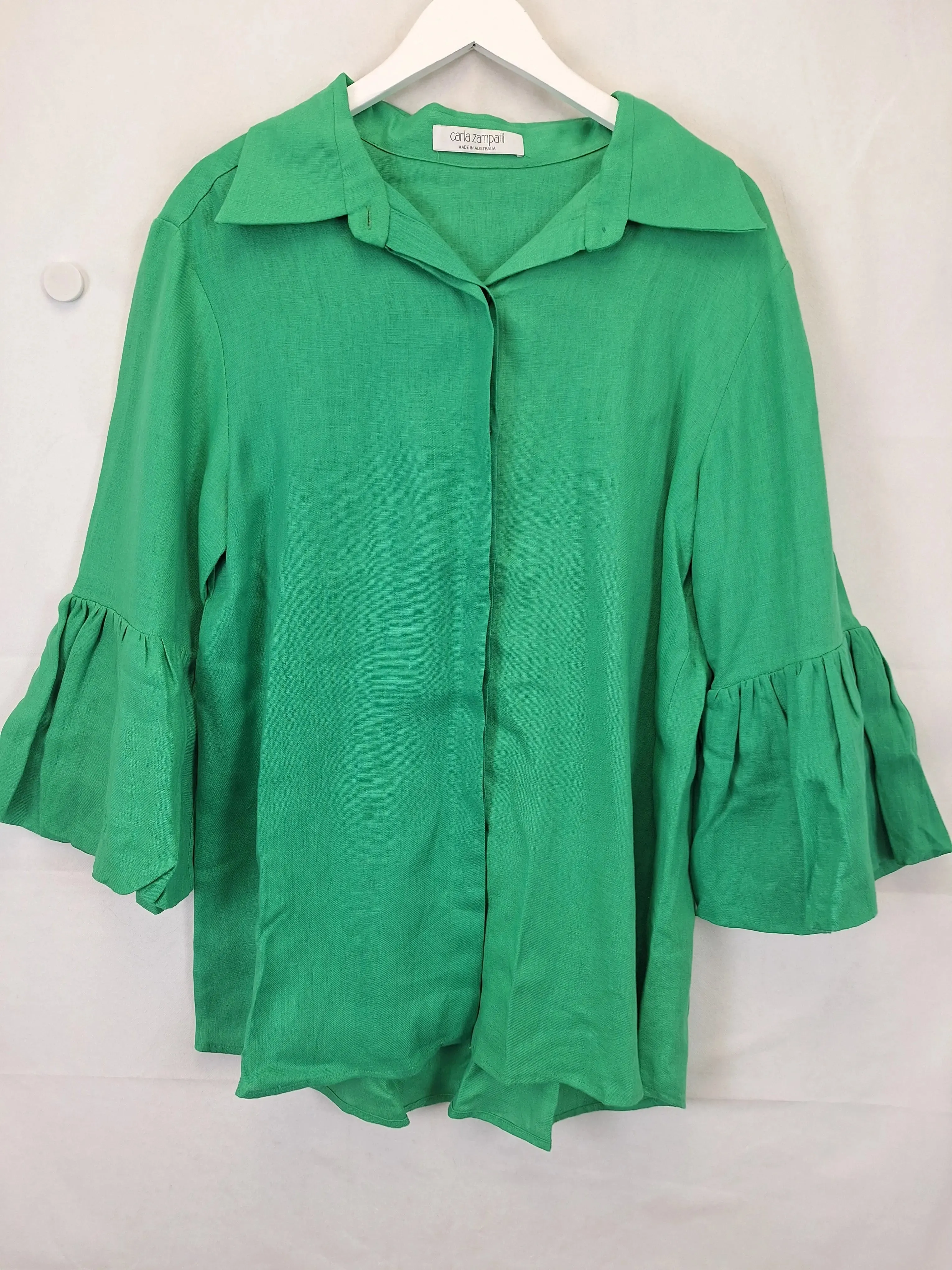 Carla Zampatti Staple Flare Sleeve Linen Shirt Size 12