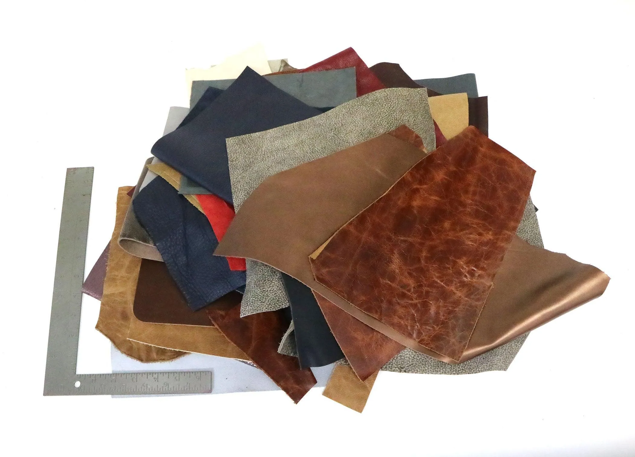 Chrome Tanned Mixed Color Upholstery Leather Remnants - Earth Tones