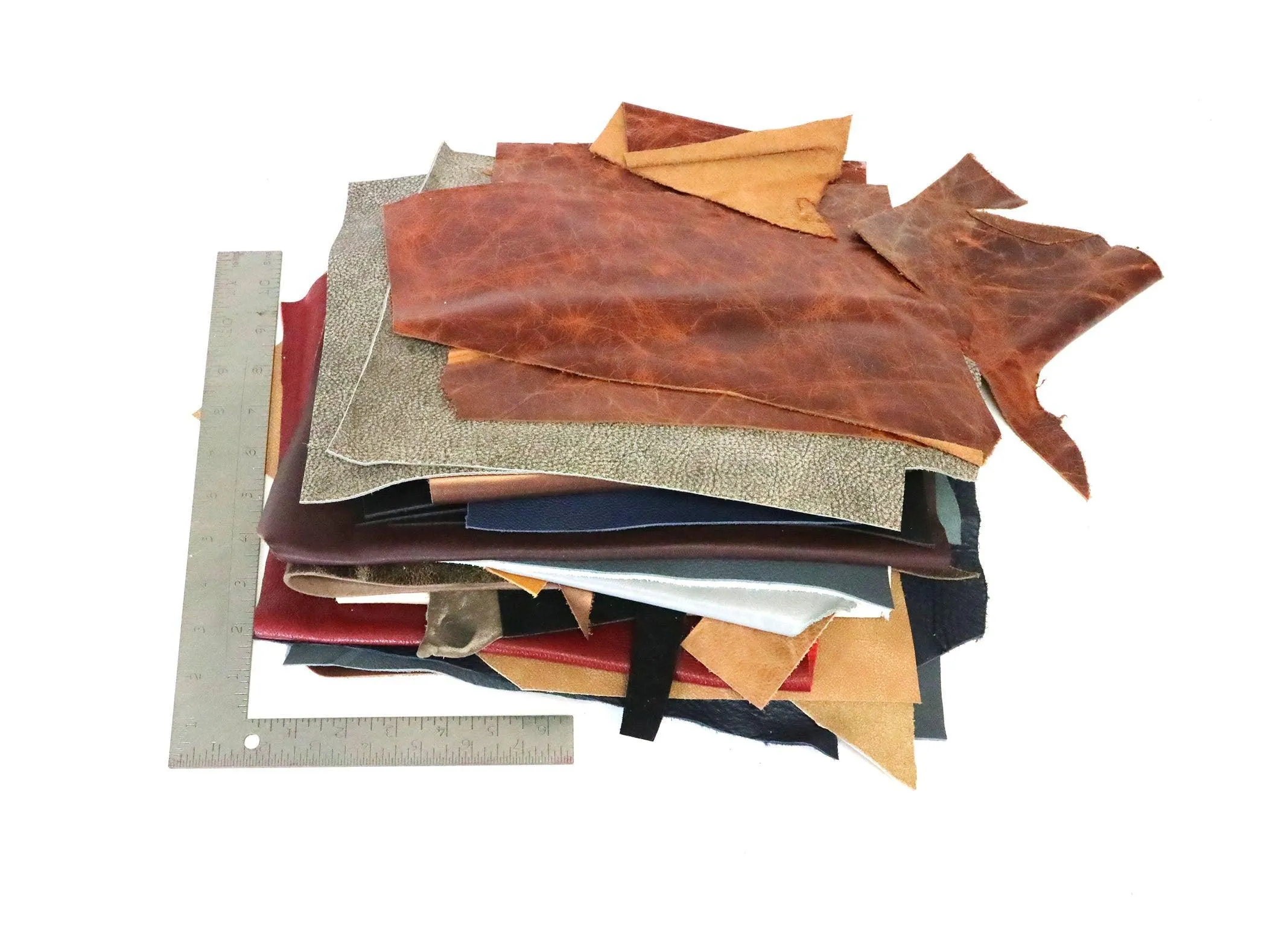 Chrome Tanned Mixed Color Upholstery Leather Remnants - Earth Tones