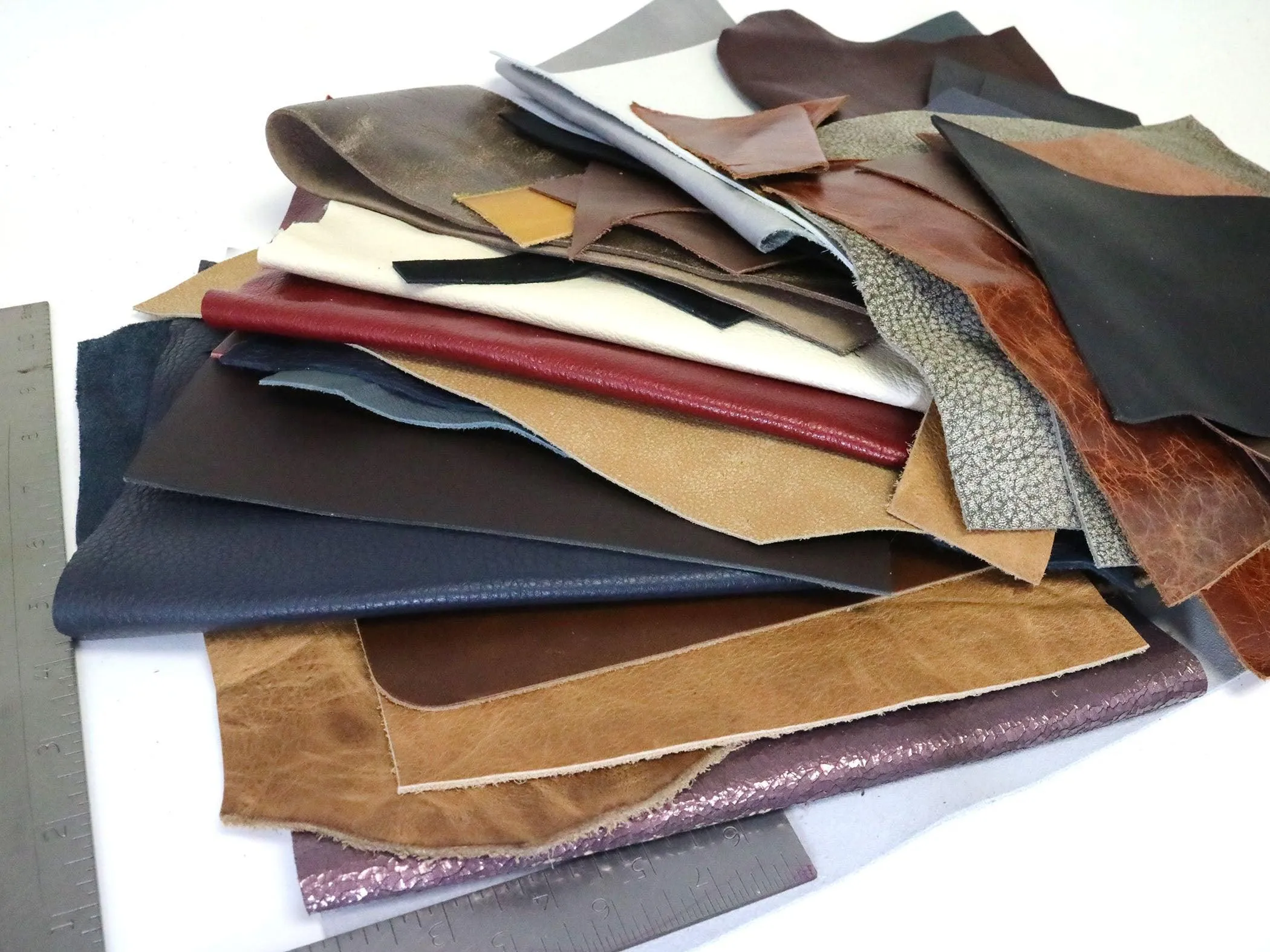 Chrome Tanned Mixed Color Upholstery Leather Remnants - Earth Tones