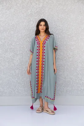 Colorful Grey embroidered caftan, Cotton caftan, Plus size Kaftan, Free size Bohemian Caftan, Cotton Kaftan, Exotic Kaftan, Moroccan Caftan