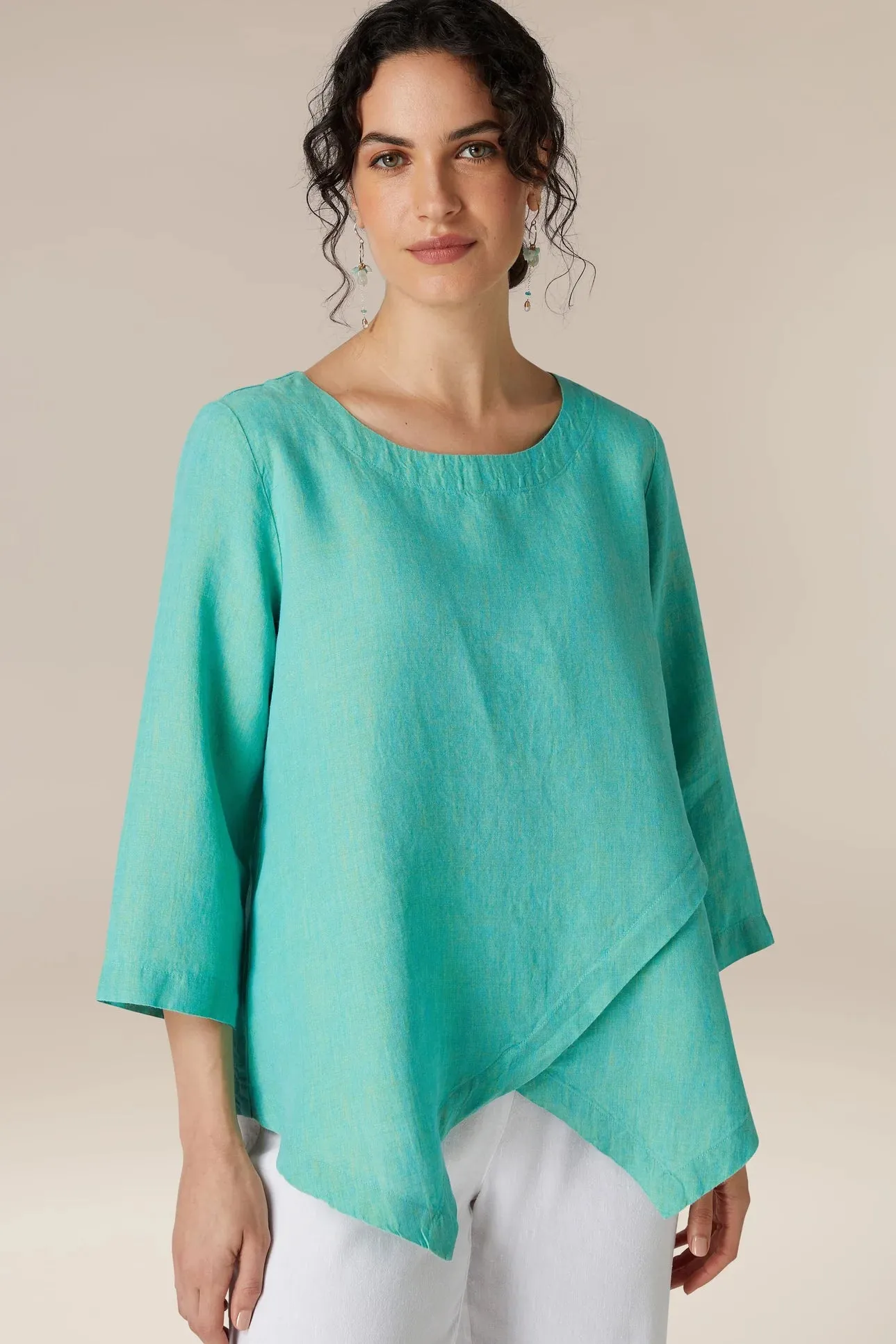 Cross Dye Asymmetric Tunic - Aquamarine