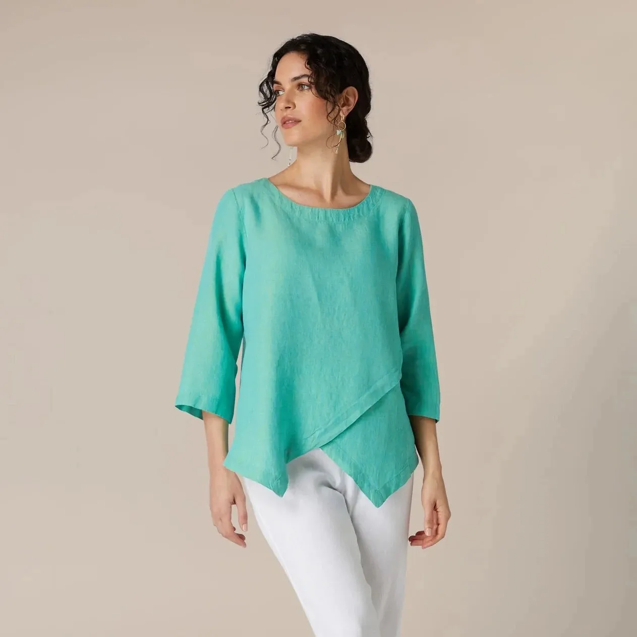 Cross Dye Asymmetric Tunic - Aquamarine