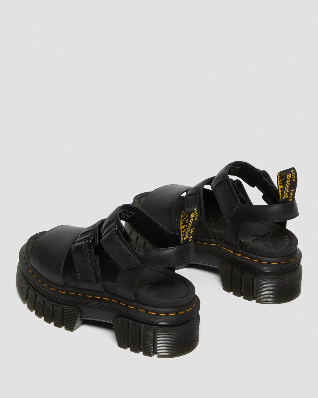 Dr. Martens Women's RICKI NAPPA LUX LEATHER 3-STRAP PLATFORM SANDALS (Black)