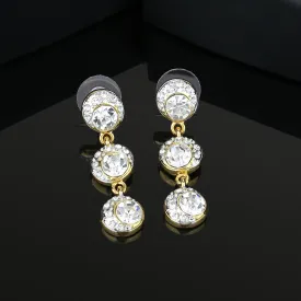 Estele Gold and Silver Plated Crystal solitaire Halo Dangle Earrings for women