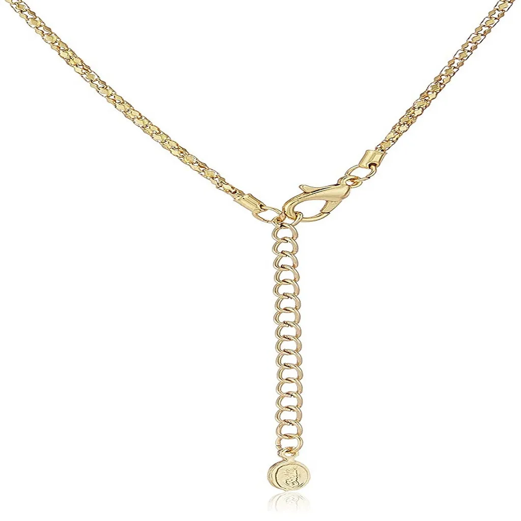 Estele Gold Plated Crescent Shaped Pendant Set with American Diamonds and Pearl Drop for Women / Girls