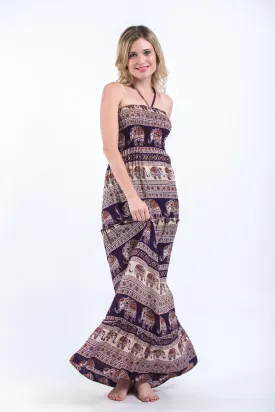 Festive Elephants Smocked Bandeau Maxi Dress in Purple