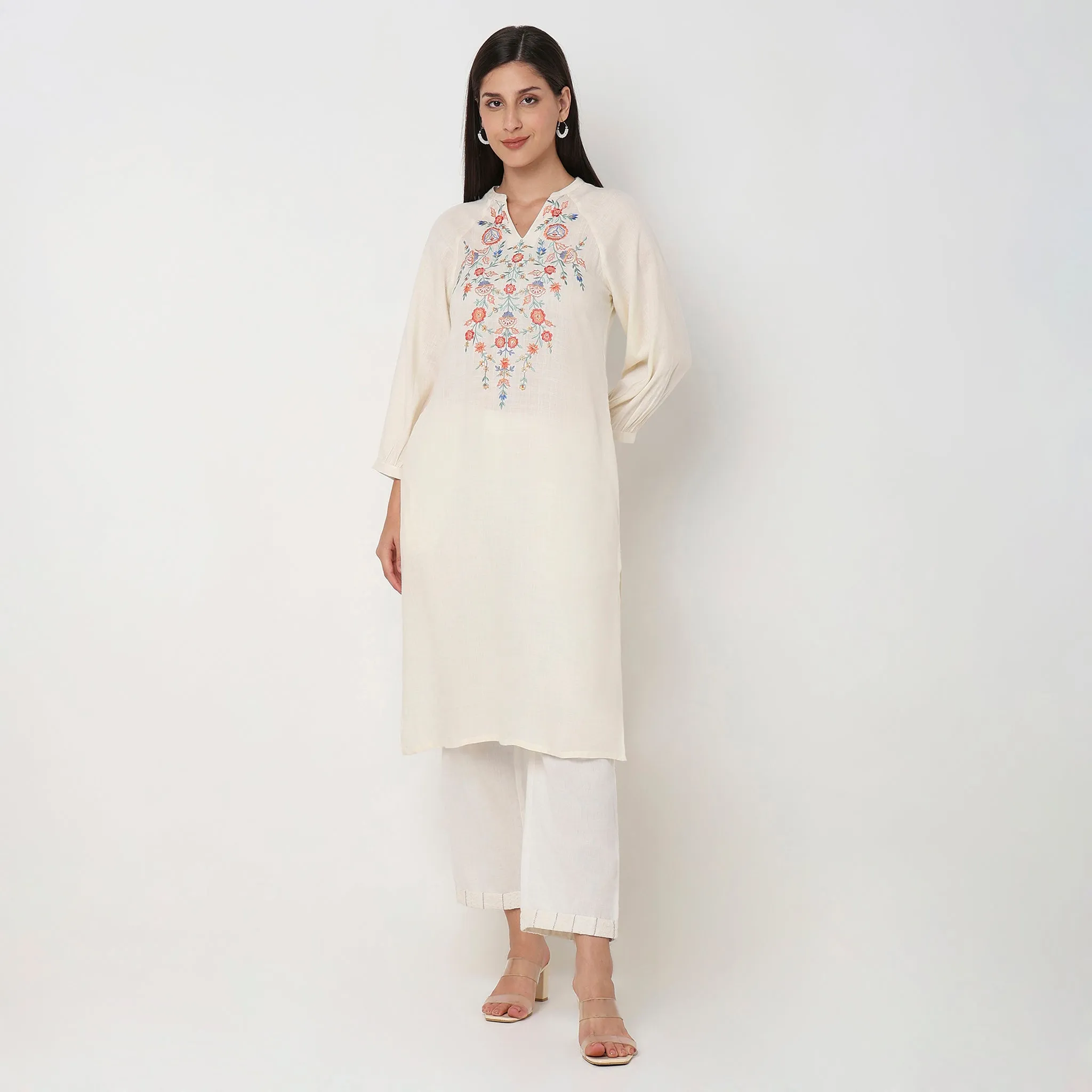 Flare Fit Embroidered Kurta