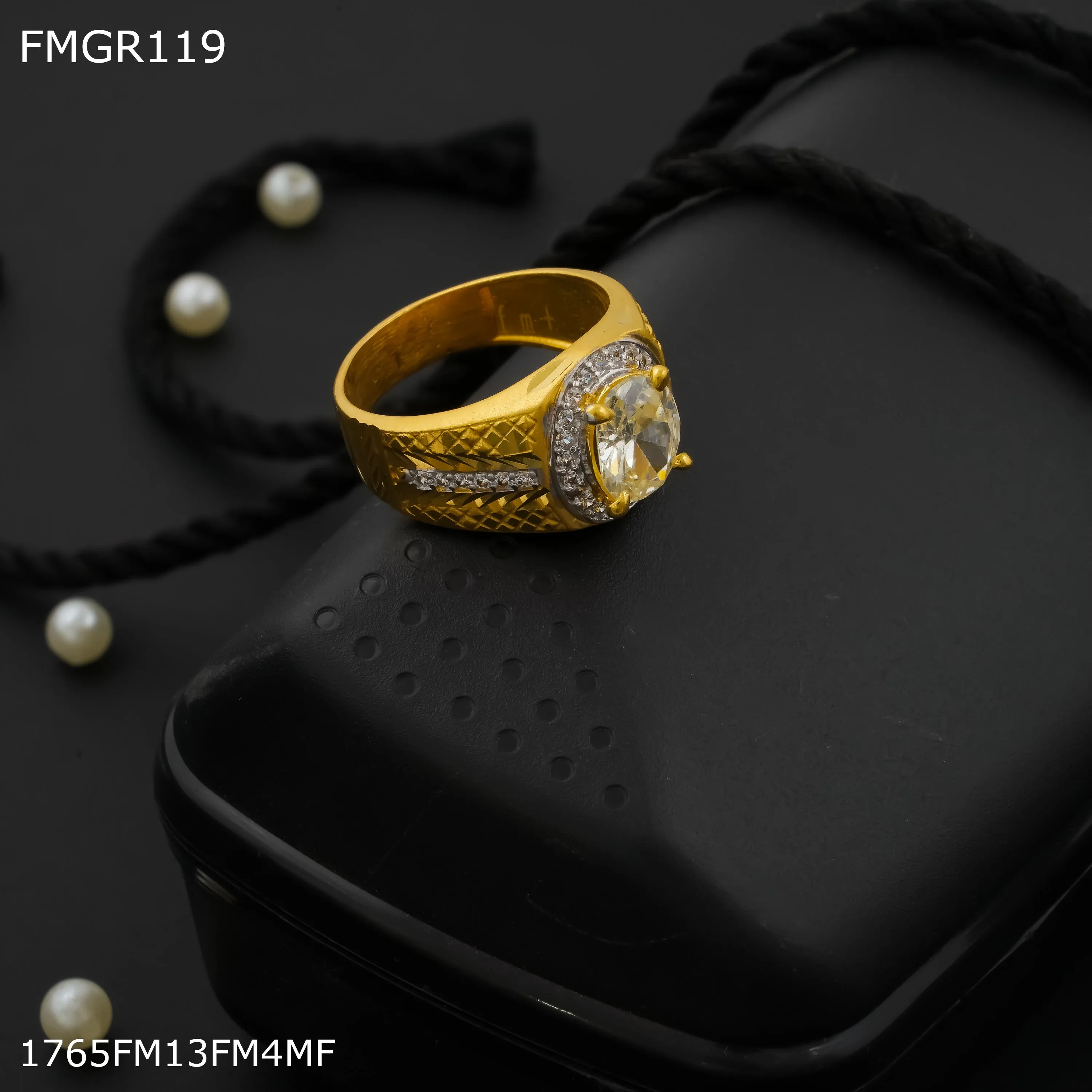 Freeme 1gm white diamond stone gold plated ring for men - FMRI119