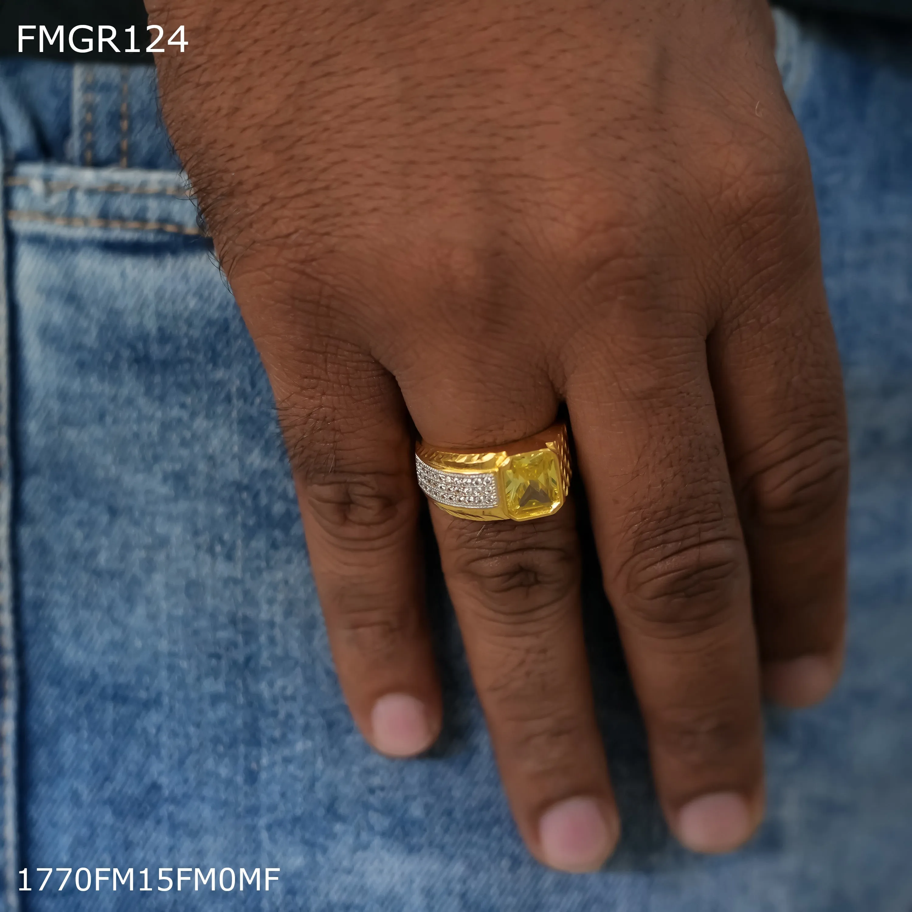 Freeme 1gm Yellow stone ad gold plated ring for men - FMGRI124