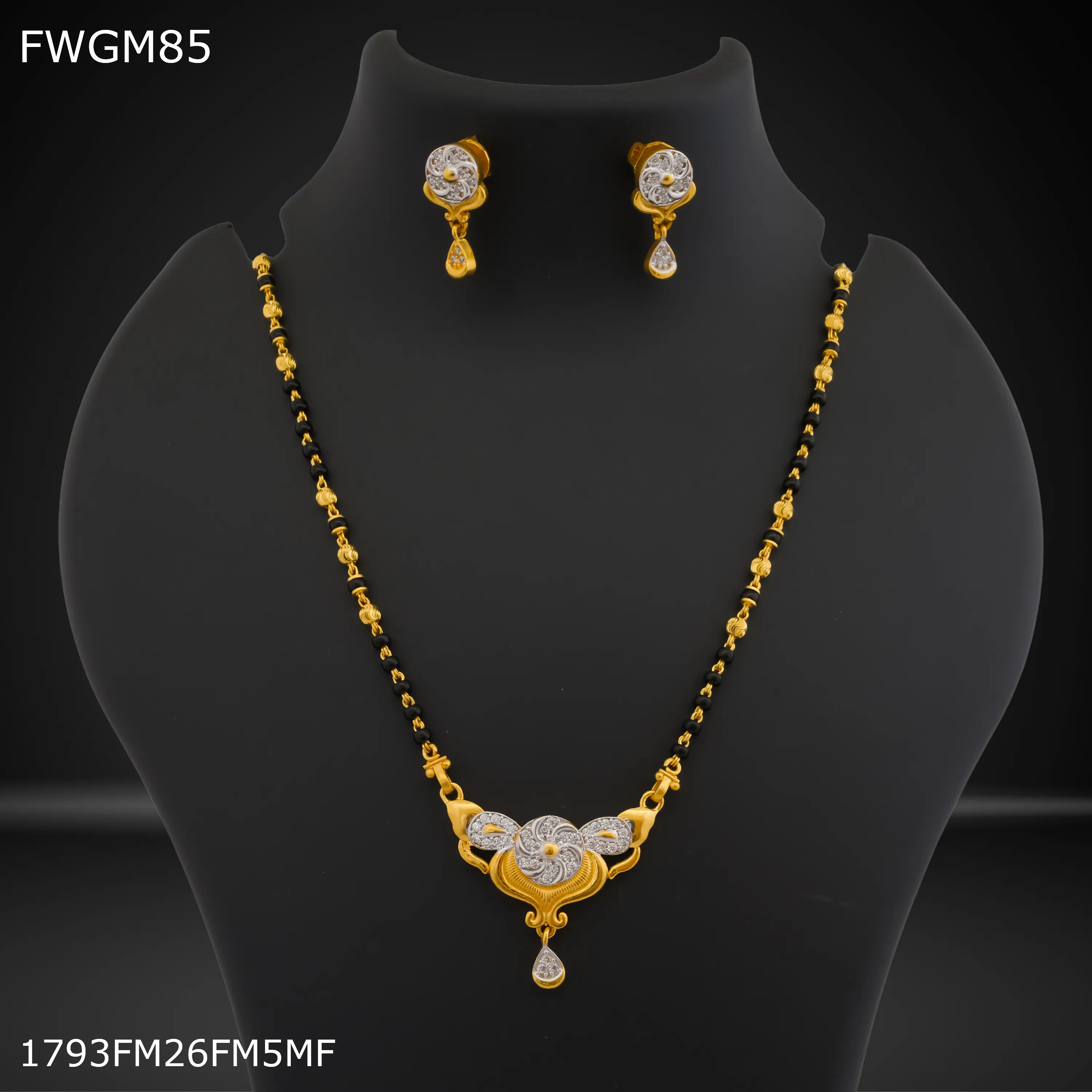 Freemen 1MG One line mangalsutra with earrings for women - FWGM85