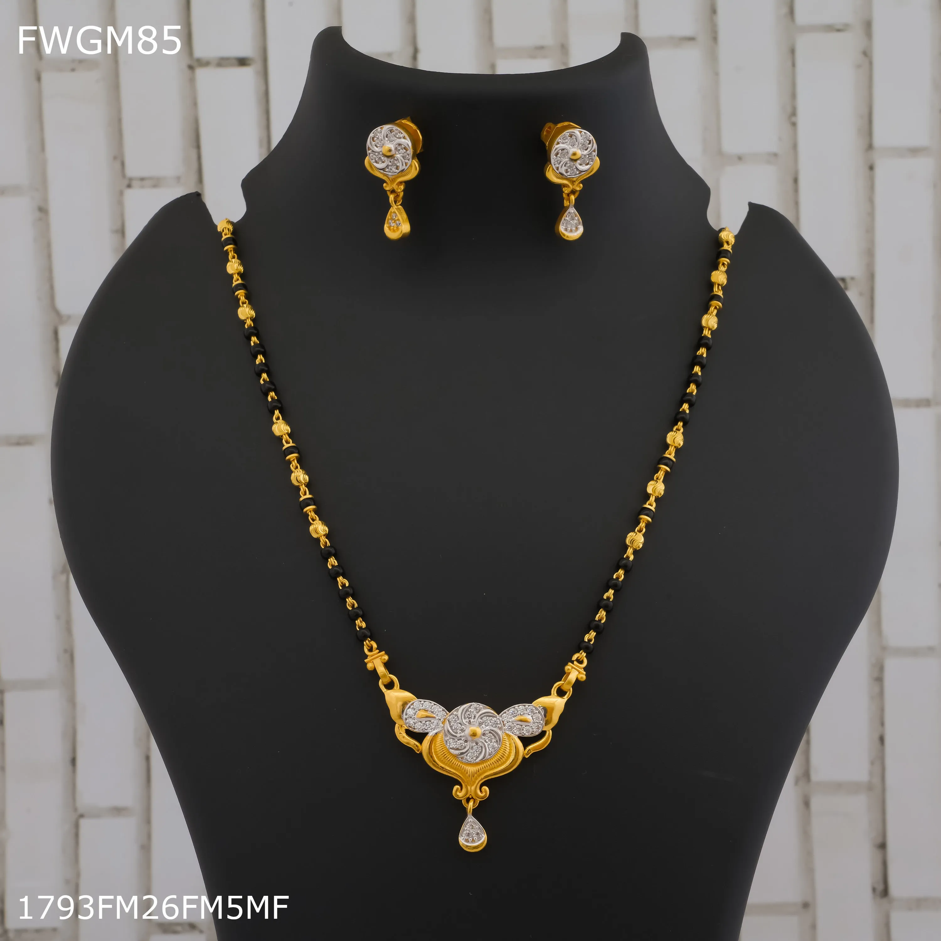 Freemen 1MG One line mangalsutra with earrings for women - FWGM85