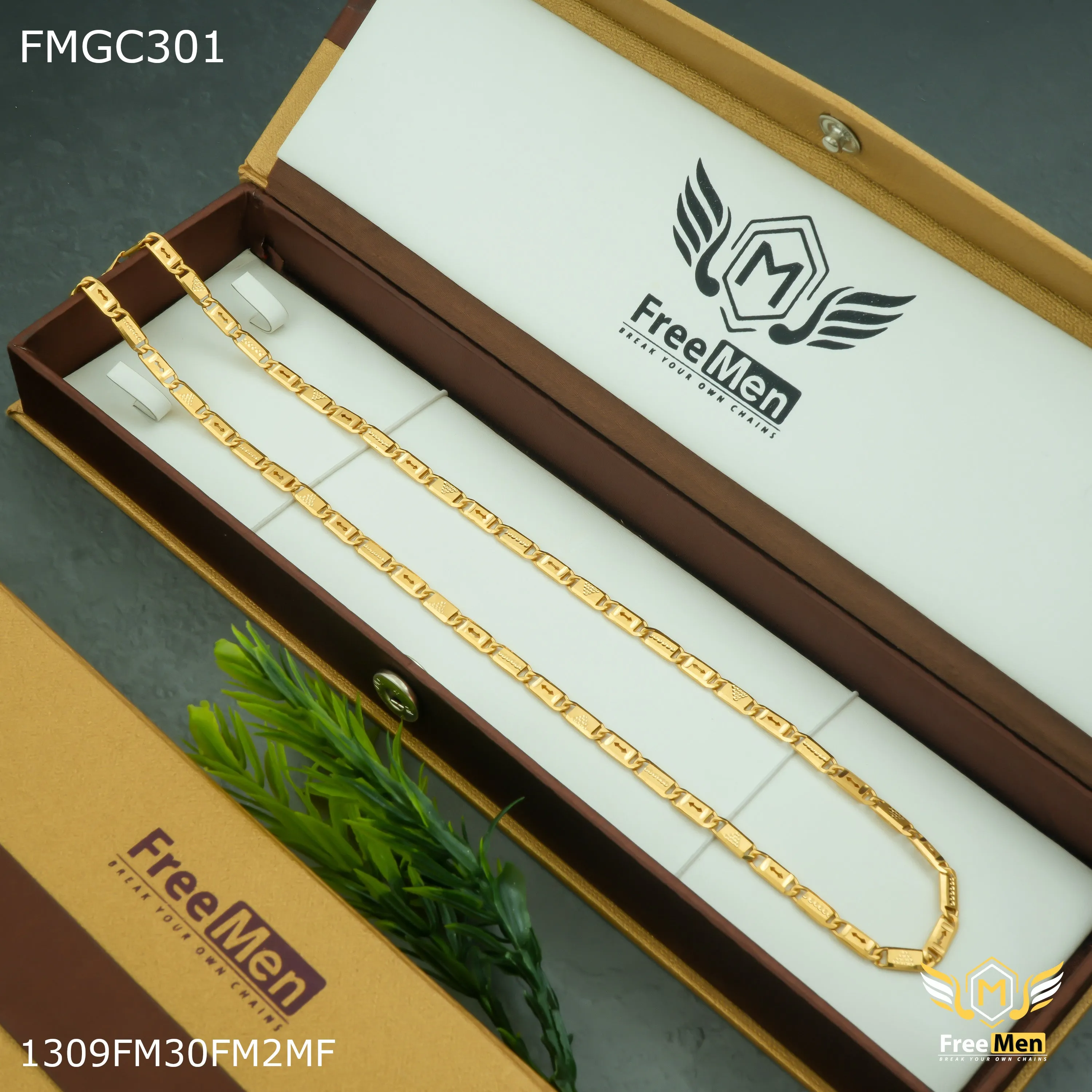 Freemen Double arrow symbol nawabi golden chain For Men - FMGC301