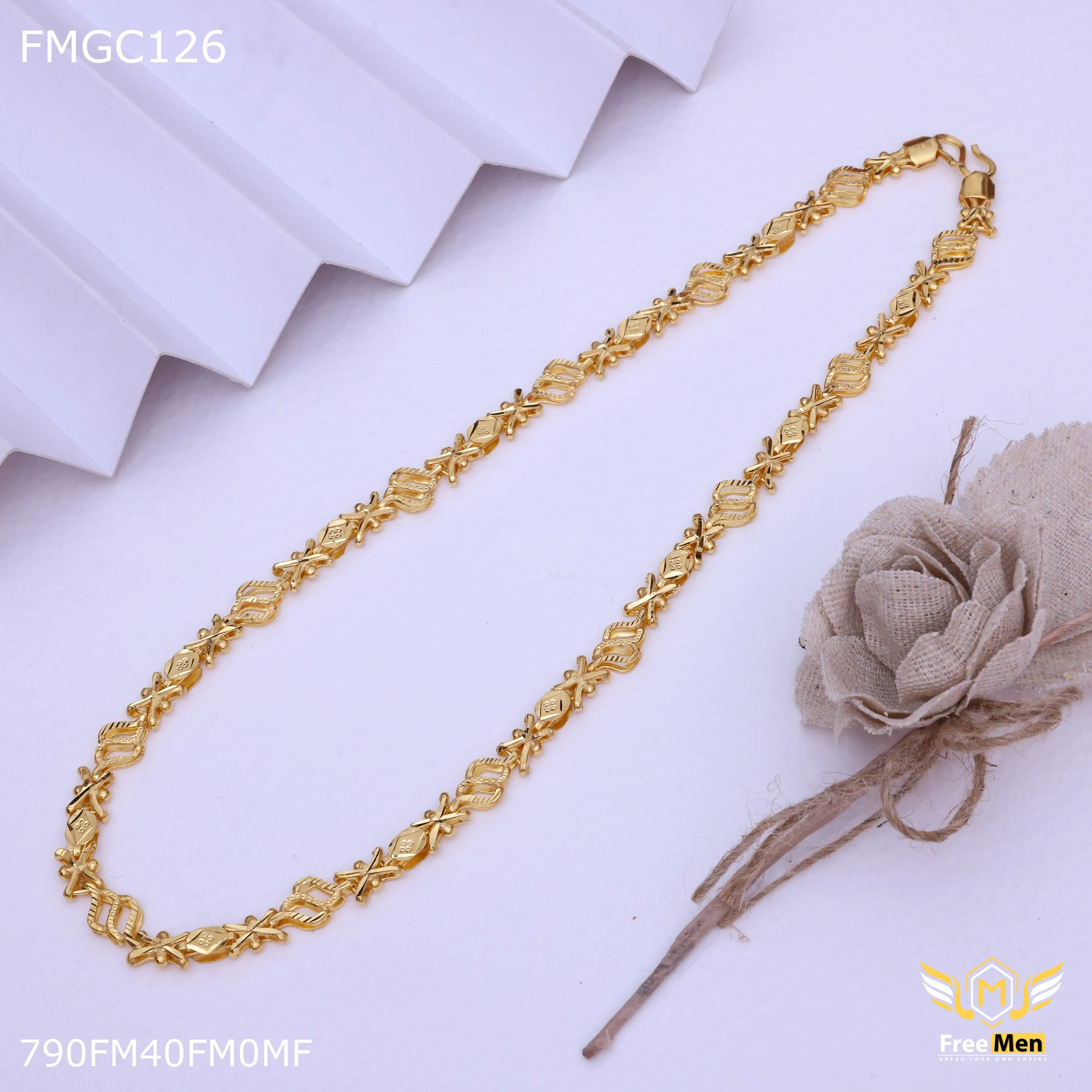 Freemen fancy x  design Gold-Plated Chain- FMGC126