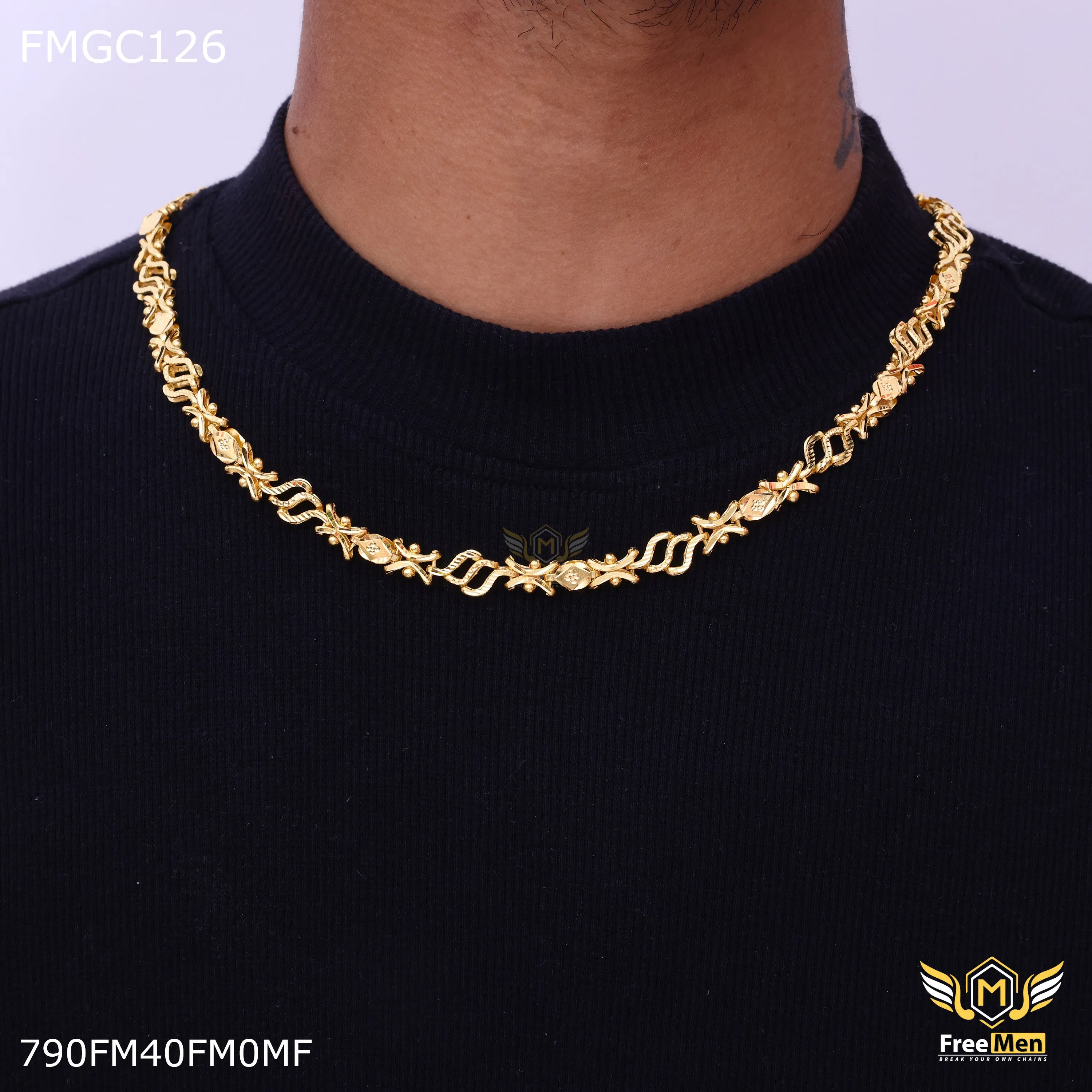 Freemen fancy x  design Gold-Plated Chain- FMGC126