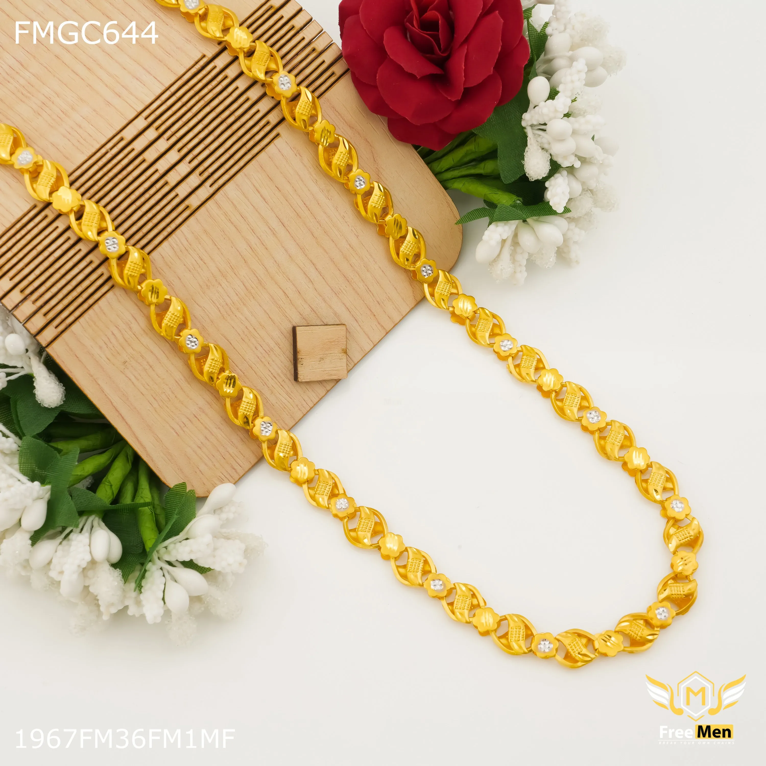 Freemen Flower Gold Plated Chain for Man - FMGC644