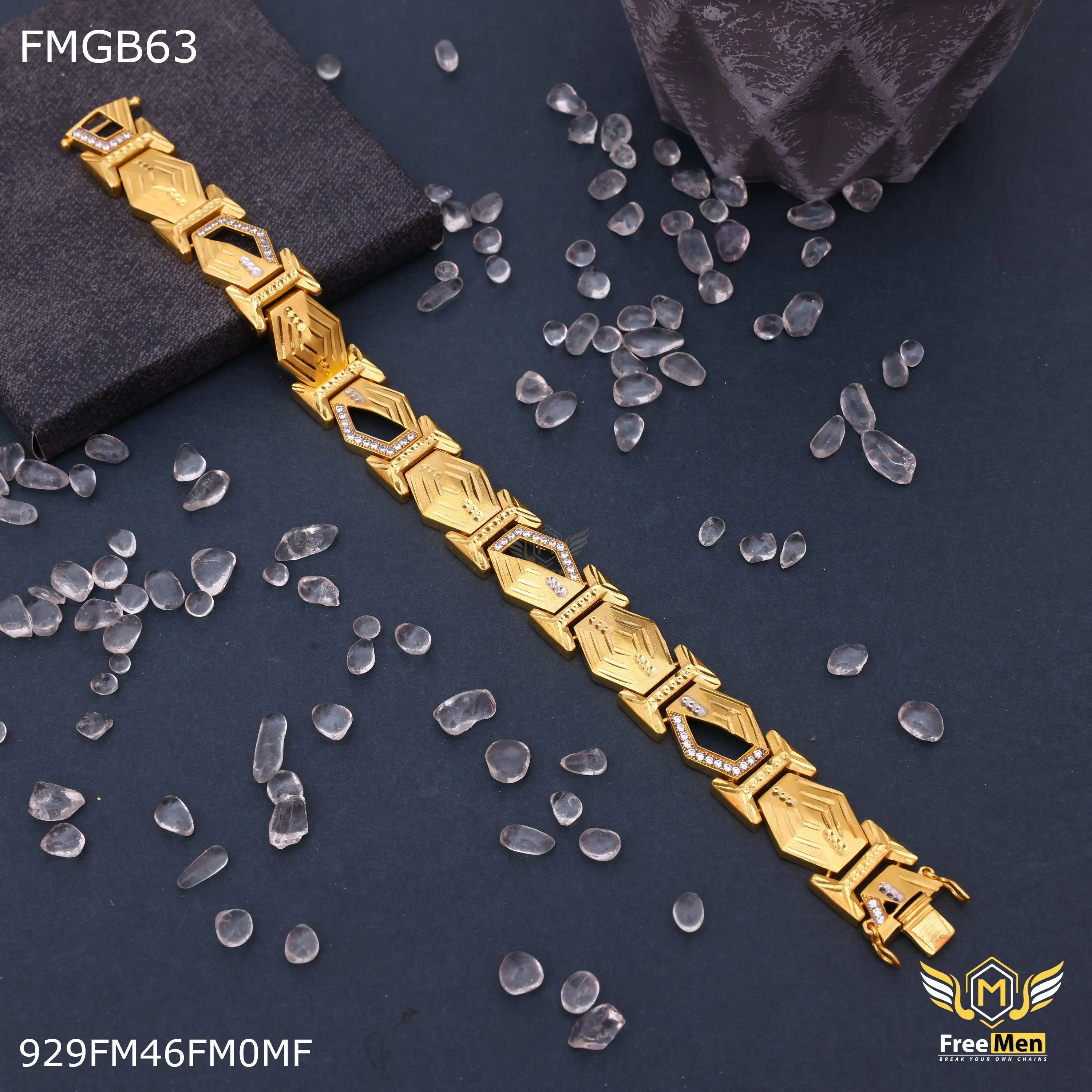 Freemen Gold plated hexagon braslate with ad for Man - FMG63