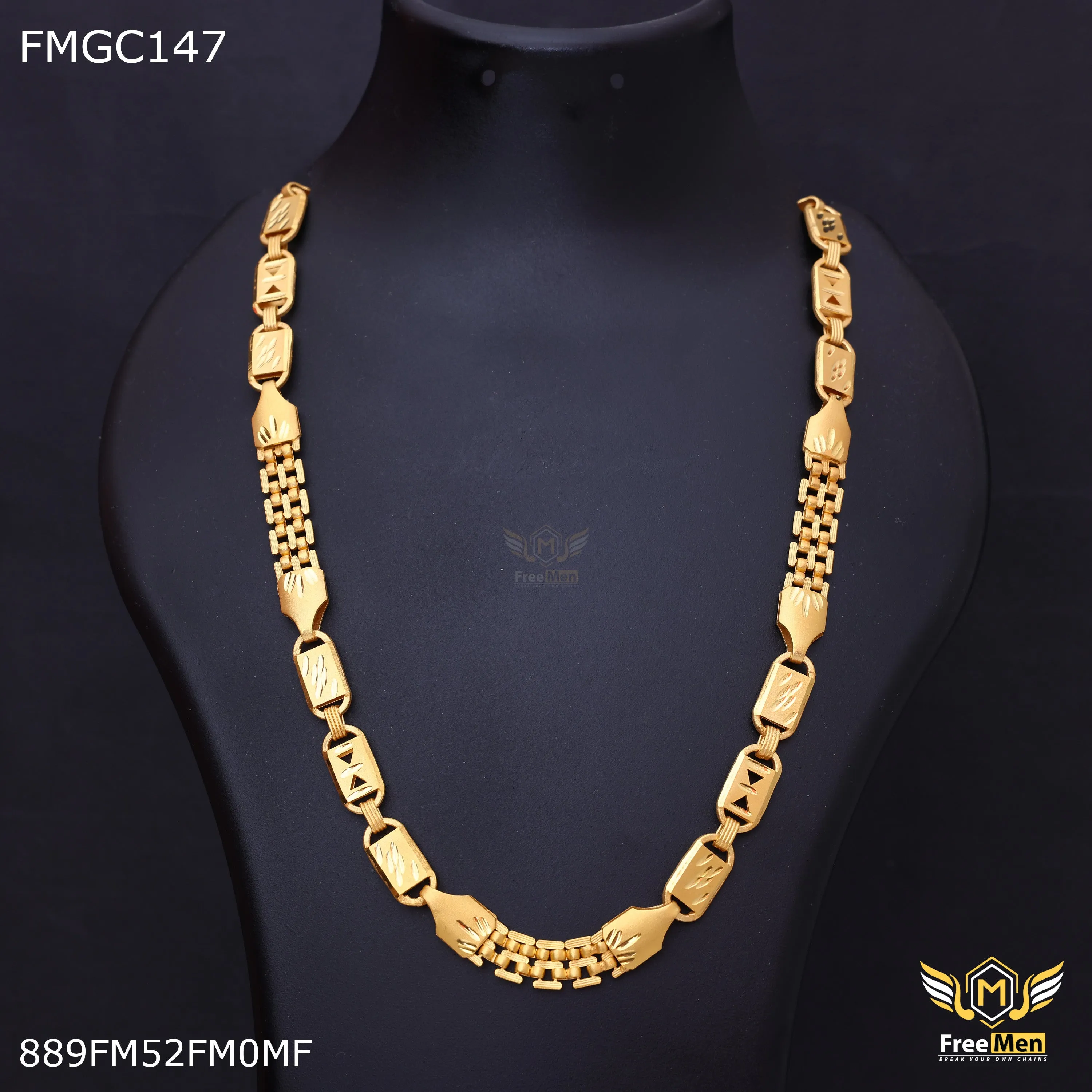 Freemen Gold Plated Traditional Patta and Biscuit Chain for Men - FMGC147