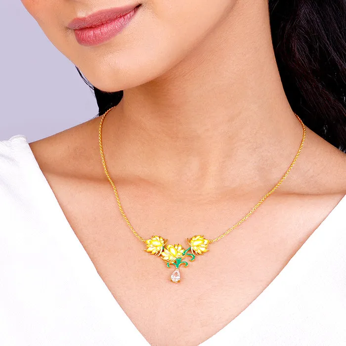 Golden Bewitching Brahma Kamal Necklace